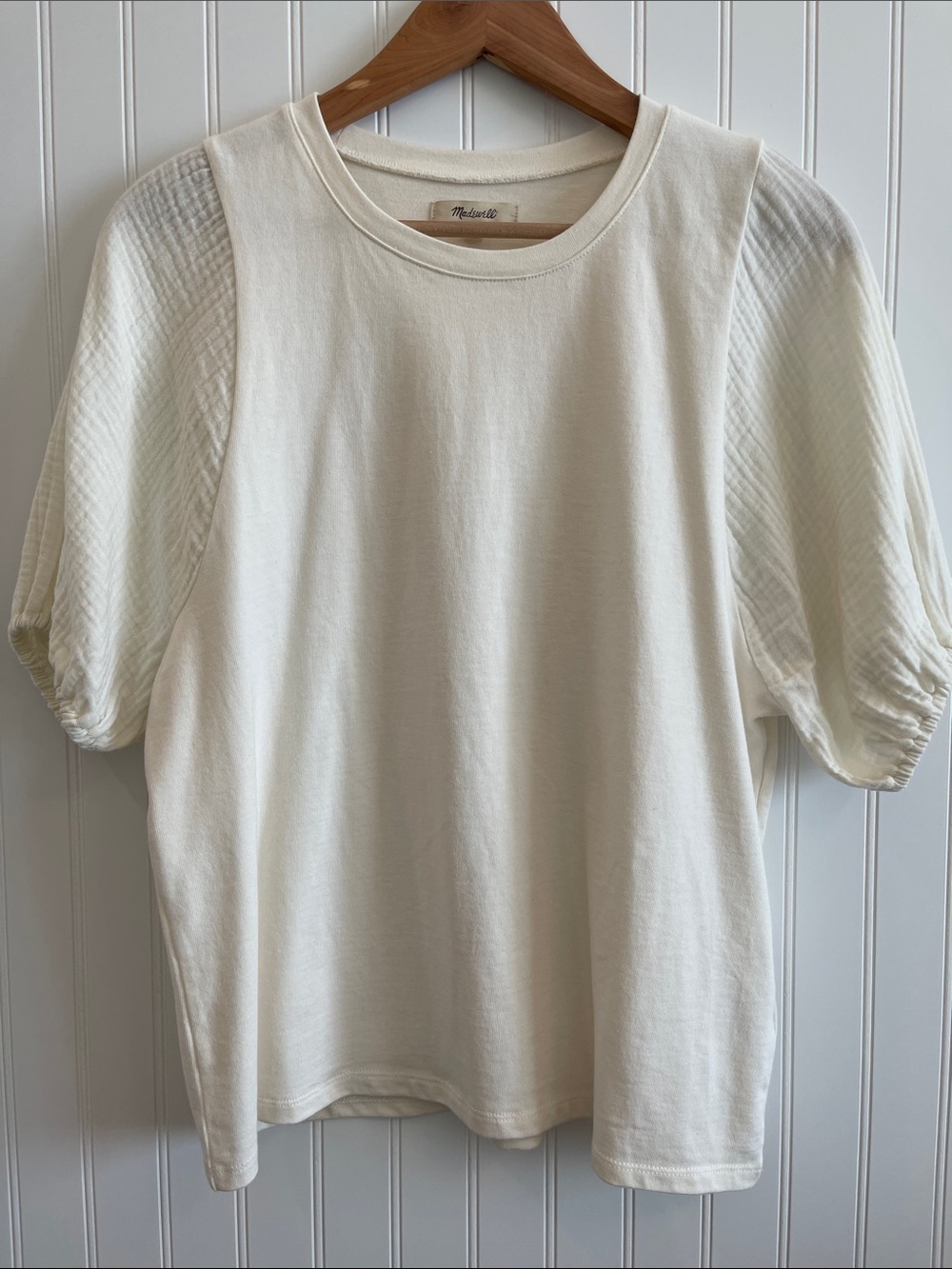 Elegant Cream Blouse with Textured Puff Sleeves